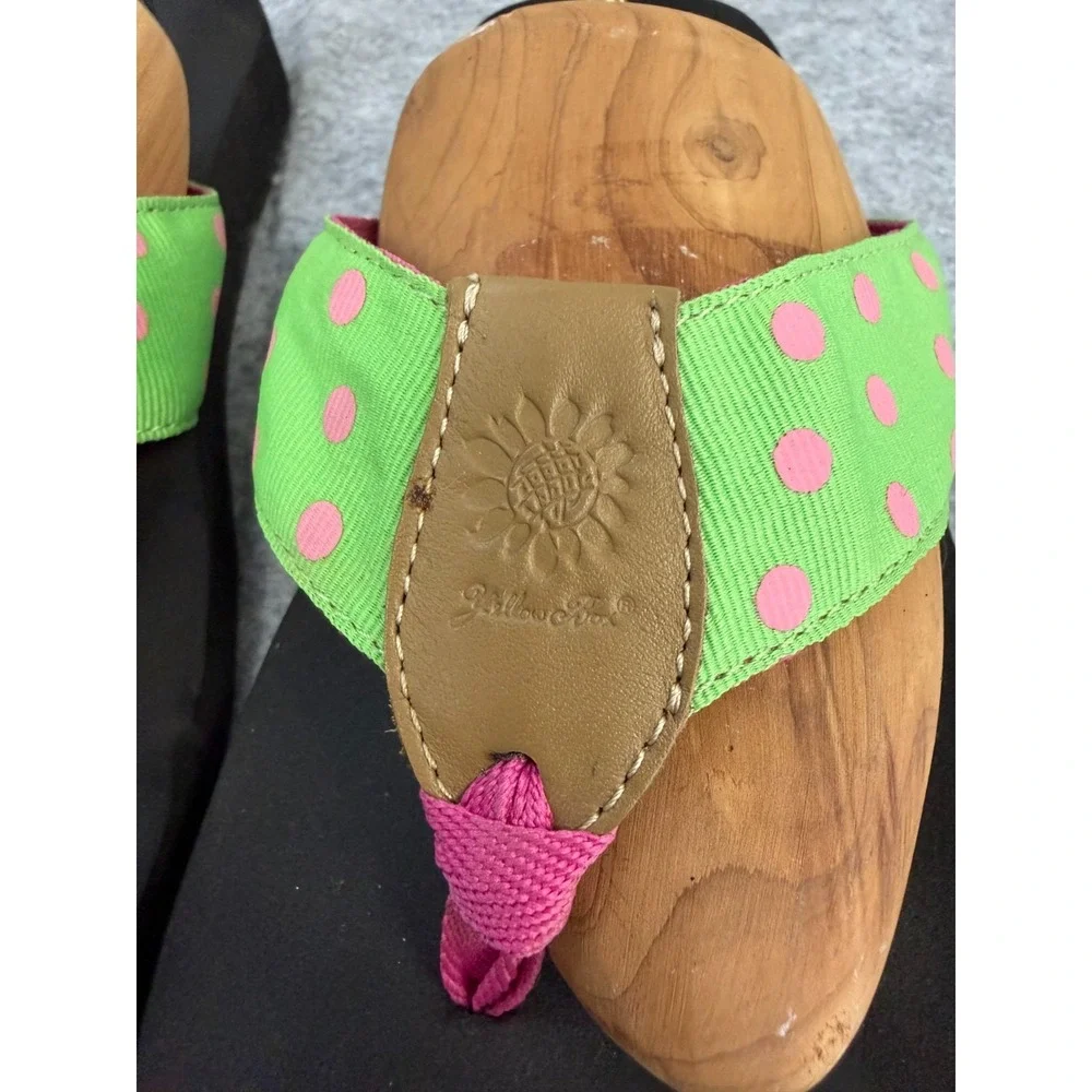 Yellow Box Polka Dot Flip Flops Pink and Green Women's Size 9M - Picture 3 of 5